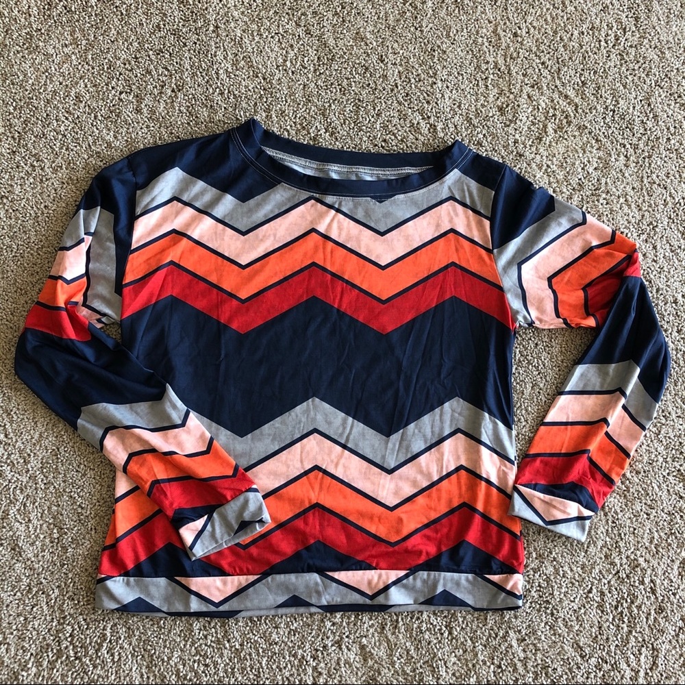 NWT Multicolored chevron off shoulder long sleeve top